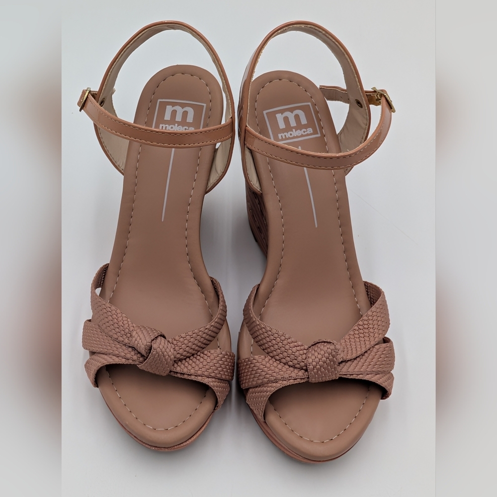 NEW Moleca Wedge Platform Sandals Women Size US 8 /EU 39 Nude/Pink Gold Buckles - Picture 13 of 17
